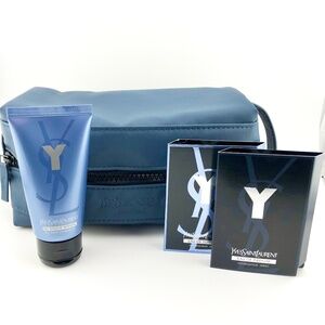 Y by Yves Saint Laurent Gift Set Toiletry Bag Shower Gel Travel Vials NEW YSL
